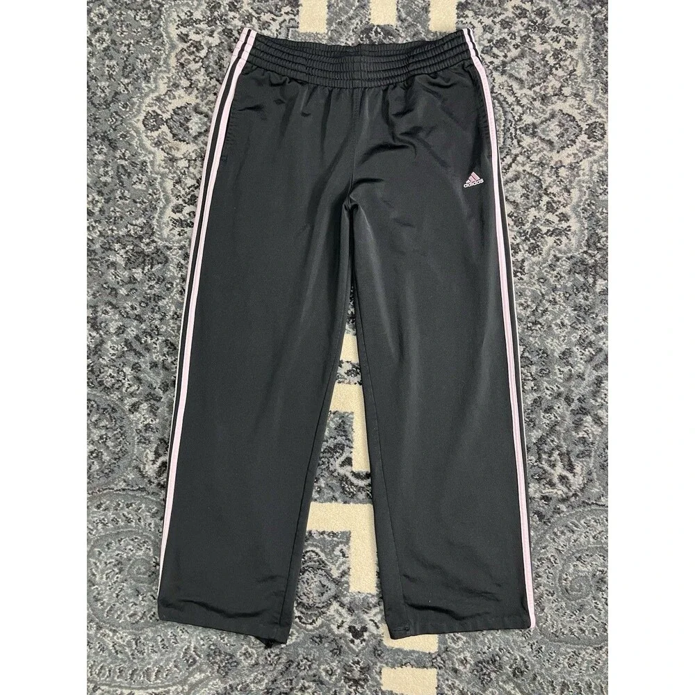 Mens Adidas Wide Leg Baggy Track Pants size Large Black Pink
